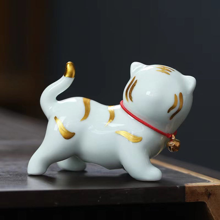 Buddha Stones Mini Cute Tiger Tea Pet Ceramic Home Desk Figurine Decoration