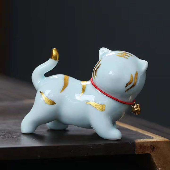 Buddha Stones Mini Cute Tiger Tea Pet Ceramic Home Desk Figurine Decoration