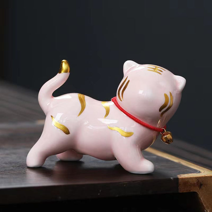 Buddha Stones Mini Cute Tiger Tea Pet Ceramic Home Desk Figurine Decoration