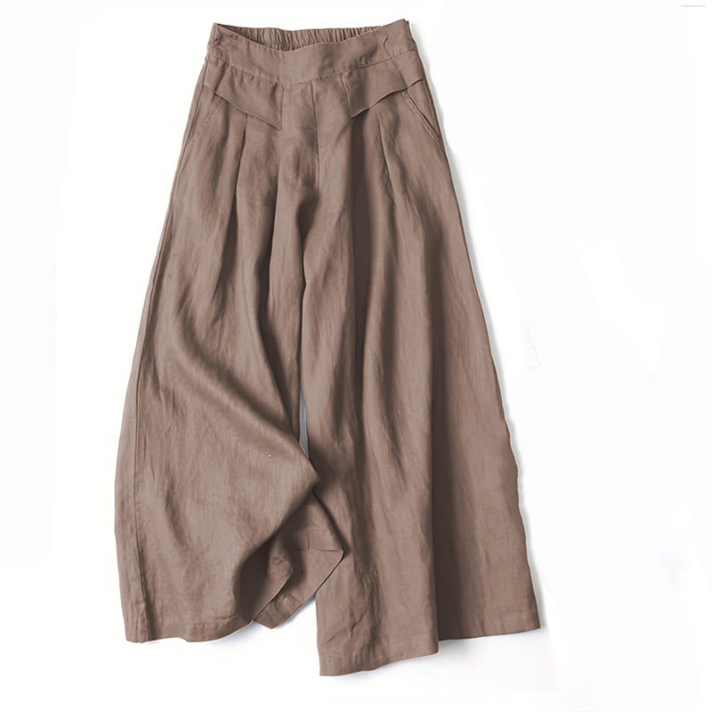 Buddha Stones Plain Color Cotton Linen High Waist Wide Leg Pants With Pockets - Sienna - US16，UK/AU20，EU48 (3XL) - image 9