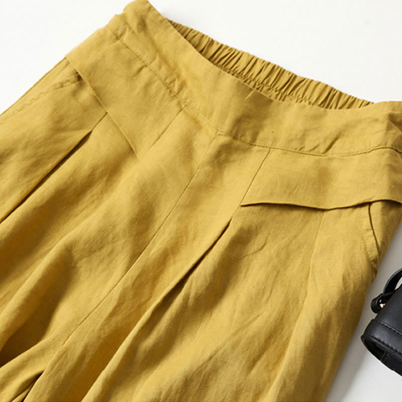 Buddha Stones Plain Color Cotton Linen High Waist Wide Leg Pants With Pockets - image 2