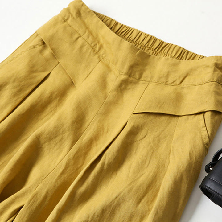 Buddha Stones Plain Color Cotton Linen High Waist Wide Leg Pants With Pockets - image 2