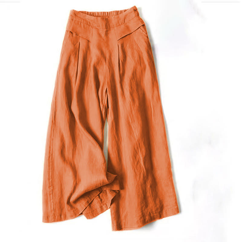 Buddha Stones Plain Color Cotton Linen High Waist Wide Leg Pants With Pockets - Orange - US16，UK/AU20，EU48 (3XL) - image 21