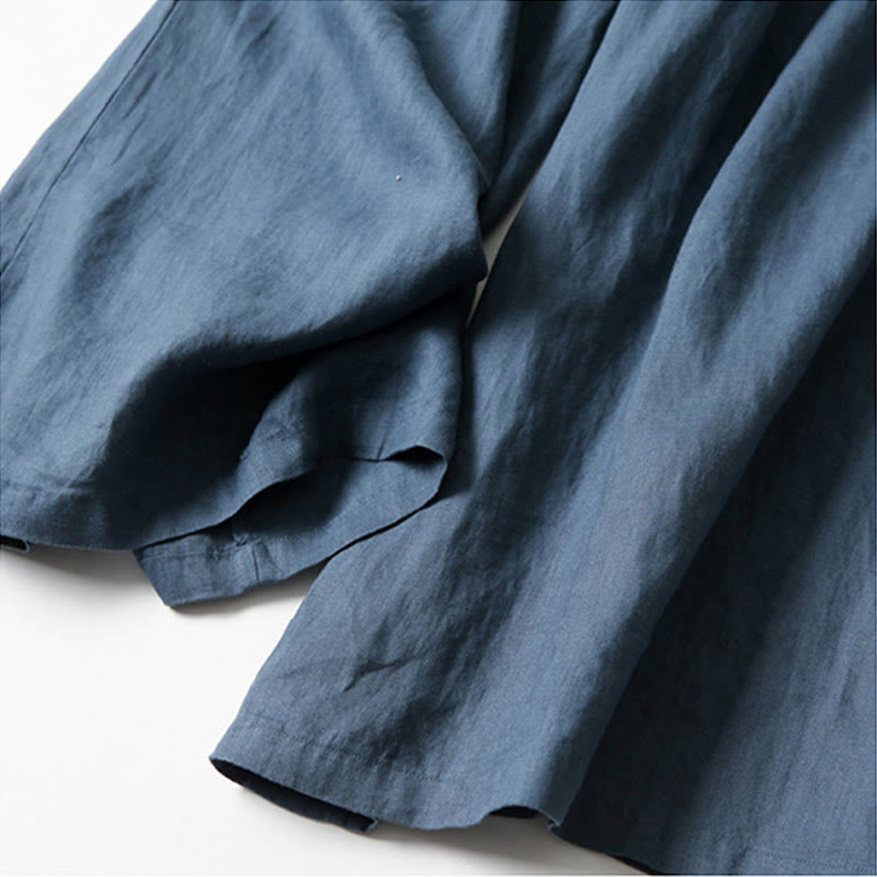 Buddha Stones Plain Color Cotton Linen High Waist Wide Leg Pants With Pockets - image 8