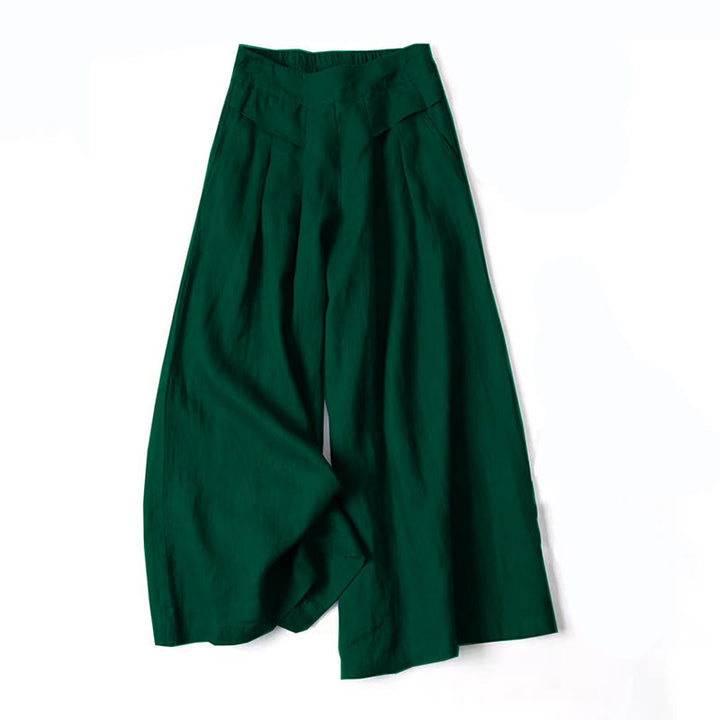Buddha Stones Plain Color Cotton Linen High Waist Wide Leg Pants With Pockets - DarkGreen - US16，UK/AU20，EU48 (3XL) - image 20