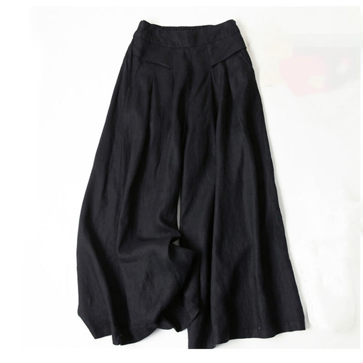Buddha Stones Plain Color Cotton Linen High Waist Wide Leg Pants With Pockets - Black - US16，UK/AU20，EU48 (3XL) - image 22