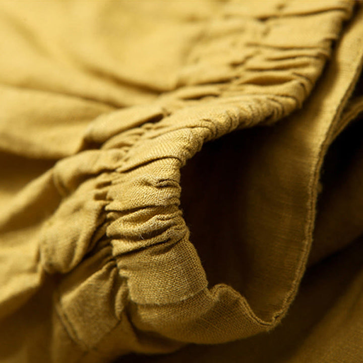 Buddha Stones Plain Color Cotton Linen High Waist Wide Leg Pants With Pockets - image 3