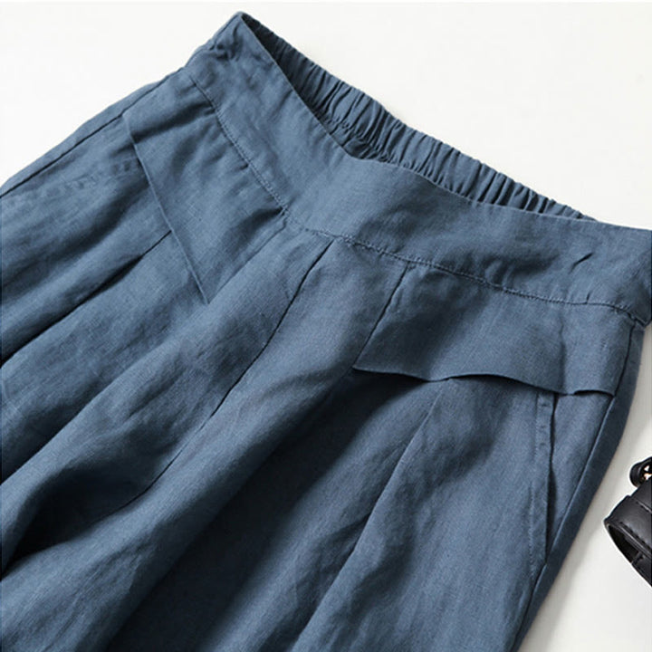 Buddha Stones Plain Color Cotton Linen High Waist Wide Leg Pants With Pockets - image 7