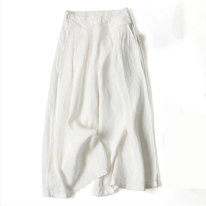 Buddha Stones Plain Color Cotton Linen High Waist Wide Leg Pants With Pockets - White - US16，UK/AU20，EU48 (3XL) - image 25