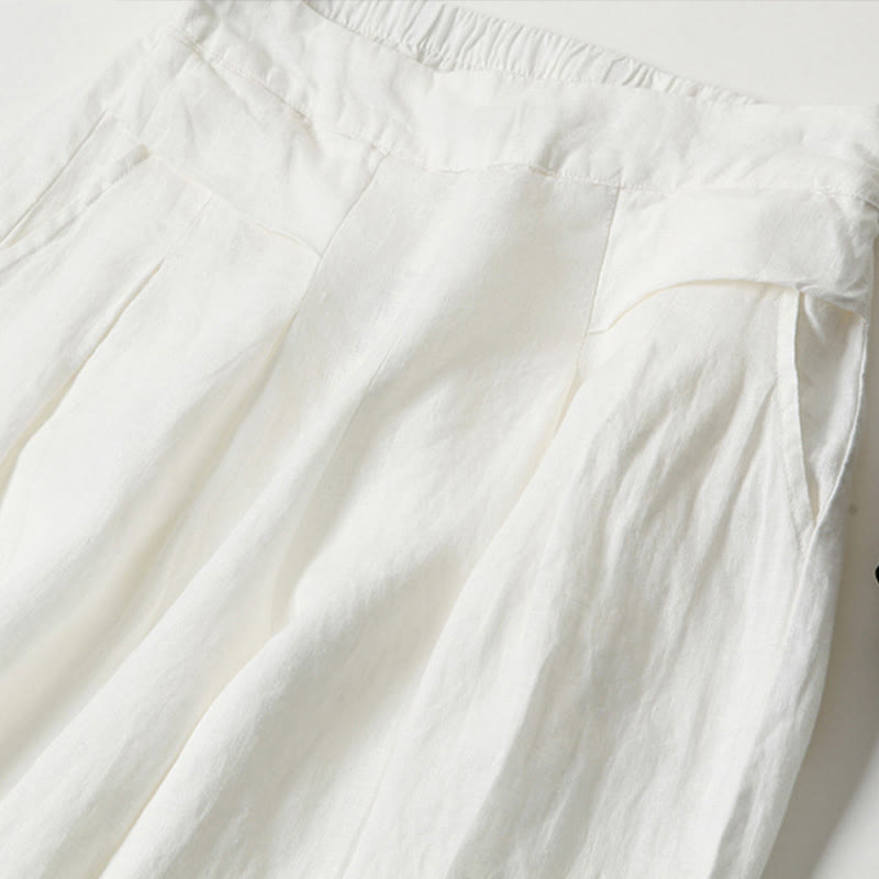 Buddha Stones Plain Color Cotton Linen High Waist Wide Leg Pants With Pockets - image 26