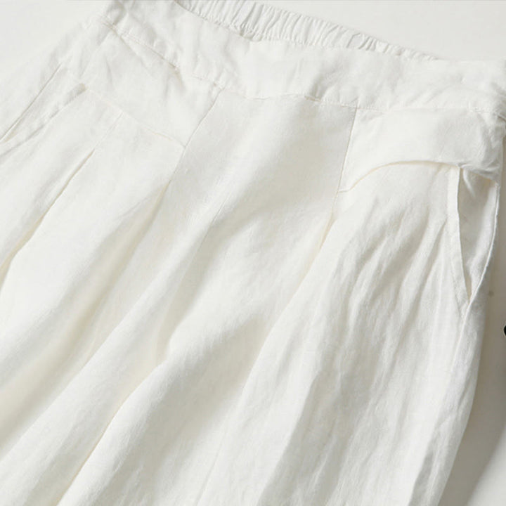 Buddha Stones Plain Color Cotton Linen High Waist Wide Leg Pants With Pockets - image 26