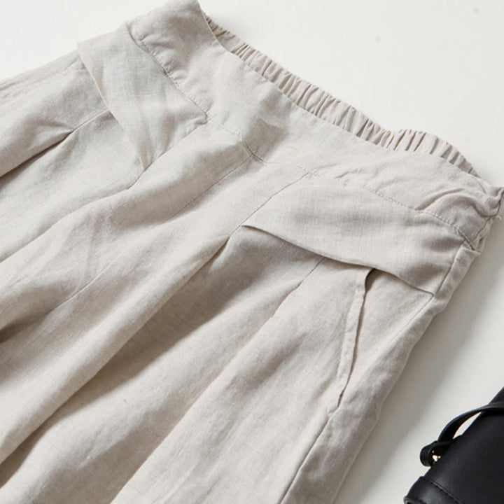 Buddha Stones Plain Color Cotton Linen High Waist Wide Leg Pants With Pockets - image 12