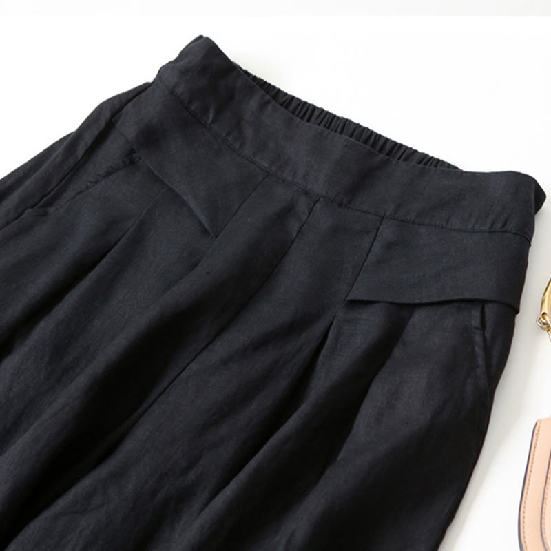 Buddha Stones Plain Color Cotton Linen High Waist Wide Leg Pants With Pockets - image 23