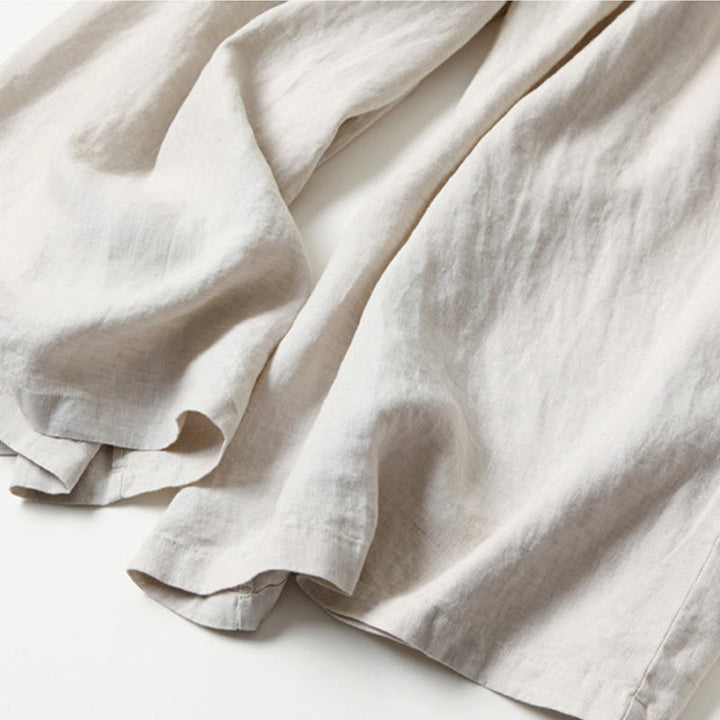 Buddha Stones Plain Color Cotton Linen High Waist Wide Leg Pants With Pockets - image 19