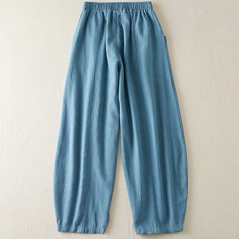 Buddha Stones Plain Color Cotton Linen Women's Pants With Pockets