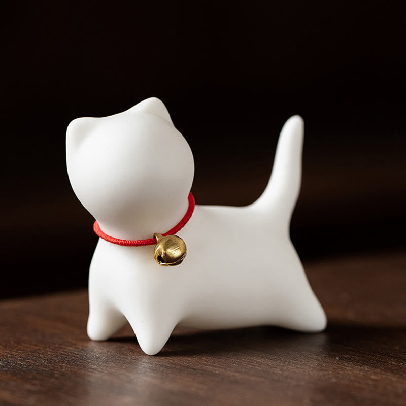 Buddha Stones Mini Cute Standing Lying Cat Tea Pet Ceramic Home Desk Figurine Decoration - Standing Cat 5*2.5*4.5cm - White - image 6