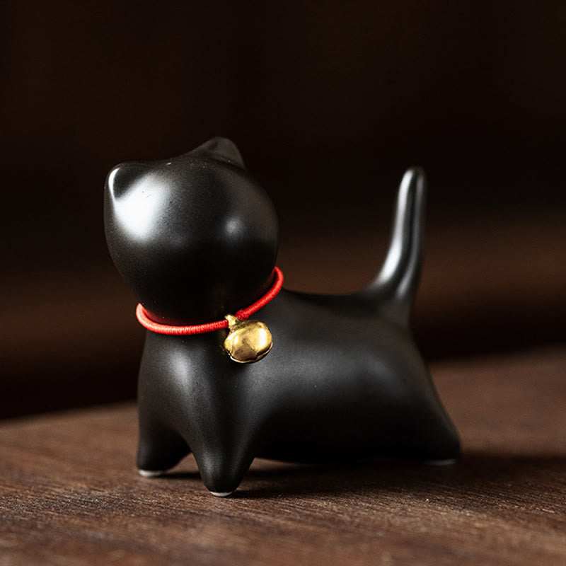 Buddha Stones Mini Cute Standing Lying Cat Tea Pet Ceramic Home Desk Figurine Decoration - Standing Cat 5*2.5*4.5cm - Black - image 15