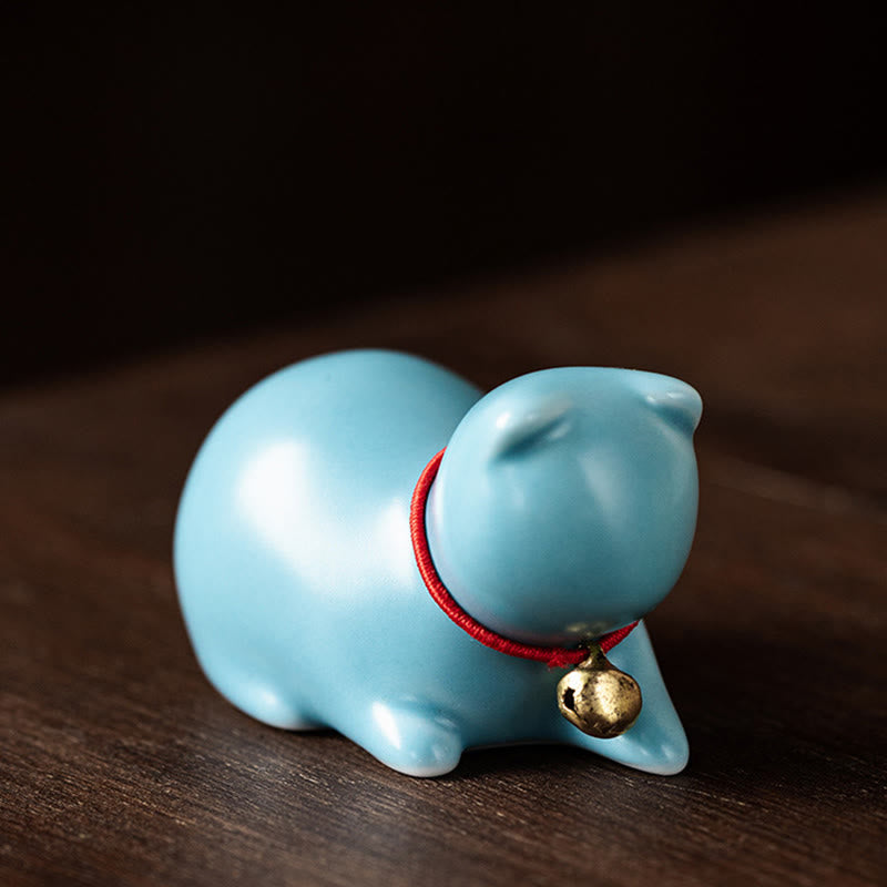 Buddha Stones Mini Cute Standing Lying Cat Tea Pet Ceramic Home Desk Figurine Decoration - Lying Cat 5*3*3cm - Blue - image 23