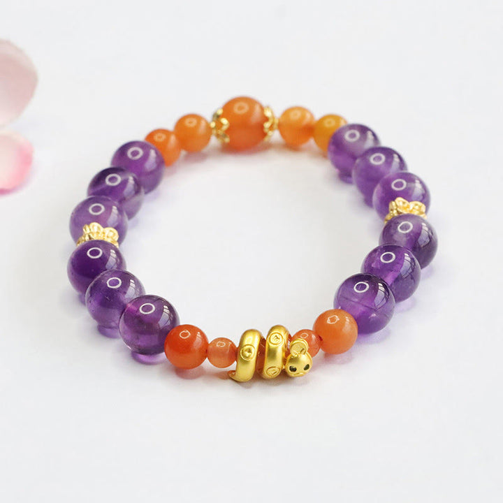 Buddha Stones Amethyst Golden Silk Jade Year of the Snake Balance Bracelet