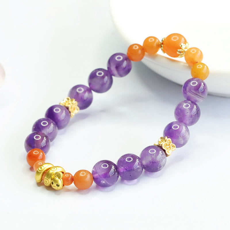 Buddha Stones Amethyst Golden Silk Jade Year of the Snake Balance Bracelet