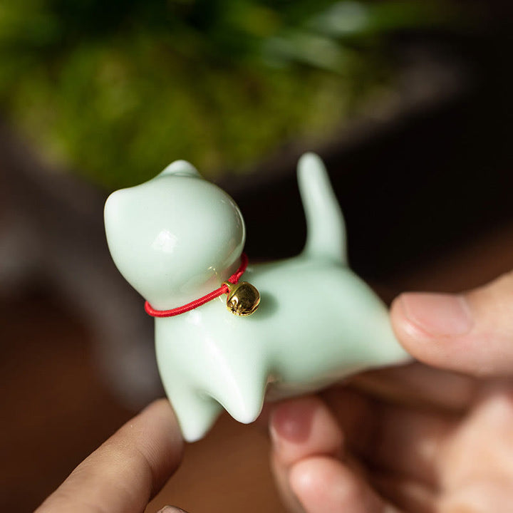 Buddha Stones Mini Cute Standing Lying Cat Tea Pet Ceramic Home Desk Figurine Decoration - image 5