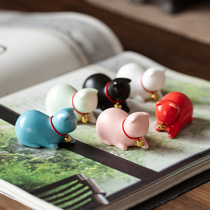 Buddha Stones Mini Cute Standing Lying Cat Tea Pet Ceramic Home Desk Figurine Decoration - image 19