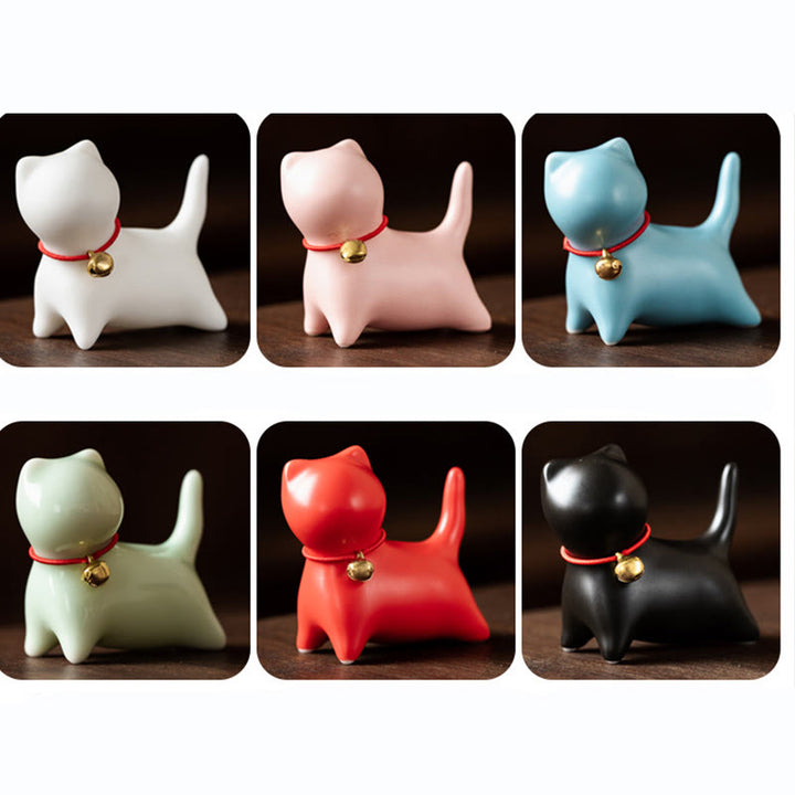 Buddha Stones Mini Cute Standing Lying Cat Tea Pet Ceramic Home Desk Figurine Decoration - image 16