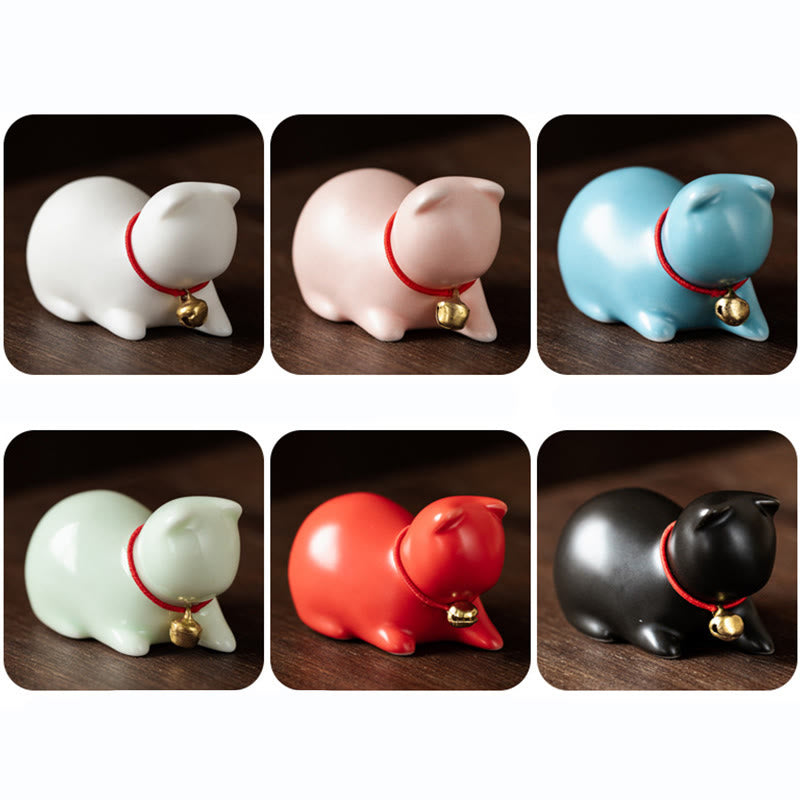 Buddha Stones Mini Cute Standing Lying Cat Tea Pet Ceramic Home Desk Figurine Decoration - image 27