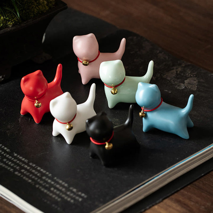 Buddha Stones Mini Cute Standing Lying Cat Tea Pet Ceramic Home Desk Figurine Decoration - image 4