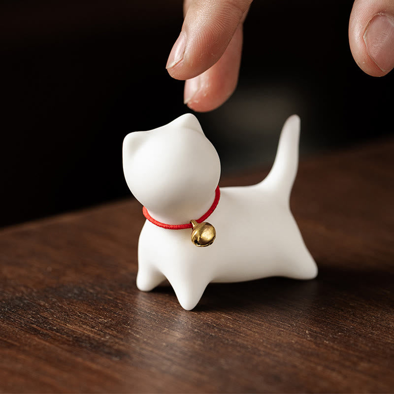 Buddha Stones Mini Cute Standing Lying Cat Tea Pet Ceramic Home Desk Figurine Decoration - image 8