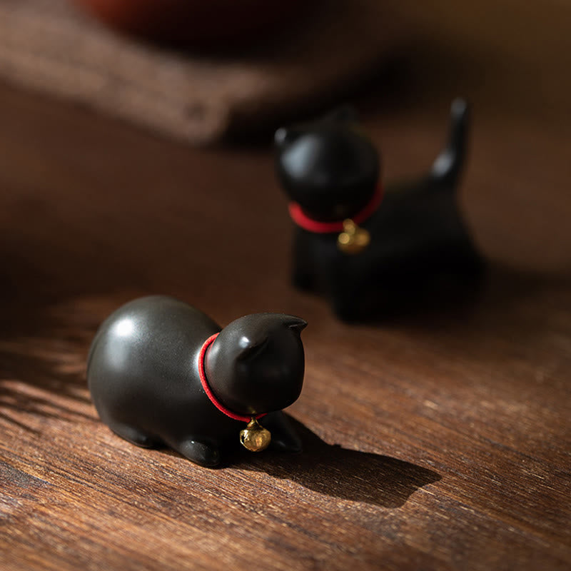 Buddha Stones Mini Cute Standing Lying Cat Tea Pet Ceramic Home Desk Figurine Decoration - image 26