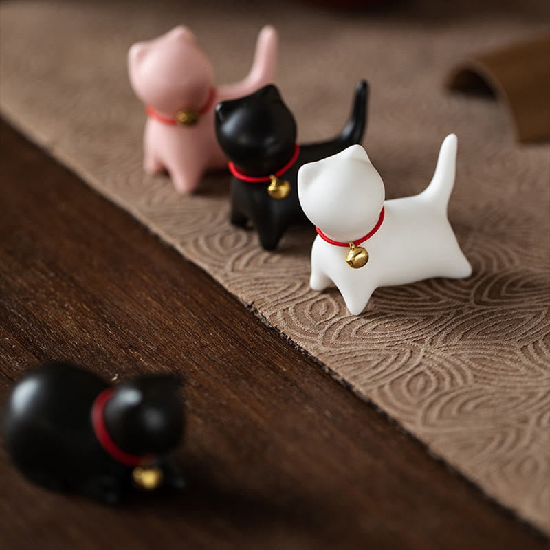 Buddha Stones Mini Cute Standing Lying Cat Tea Pet Ceramic Home Desk Figurine Decoration - image 17