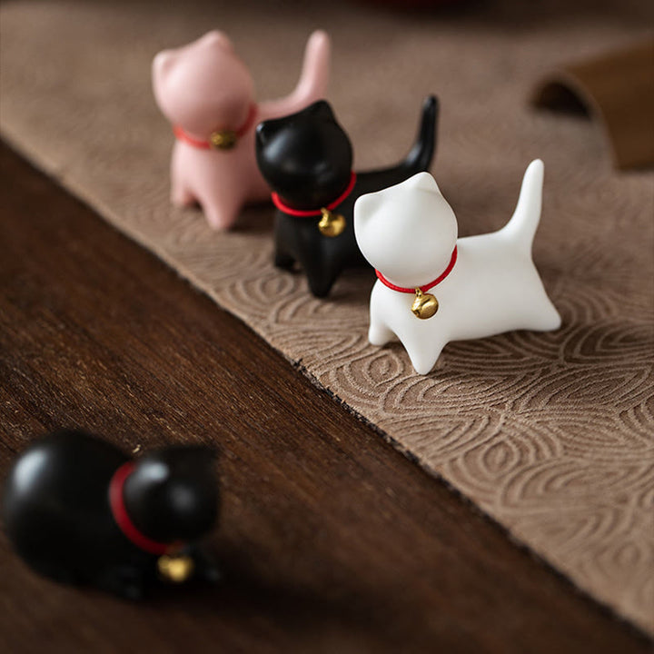Buddha Stones Mini Cute Standing Lying Cat Tea Pet Ceramic Home Desk Figurine Decoration - image 17