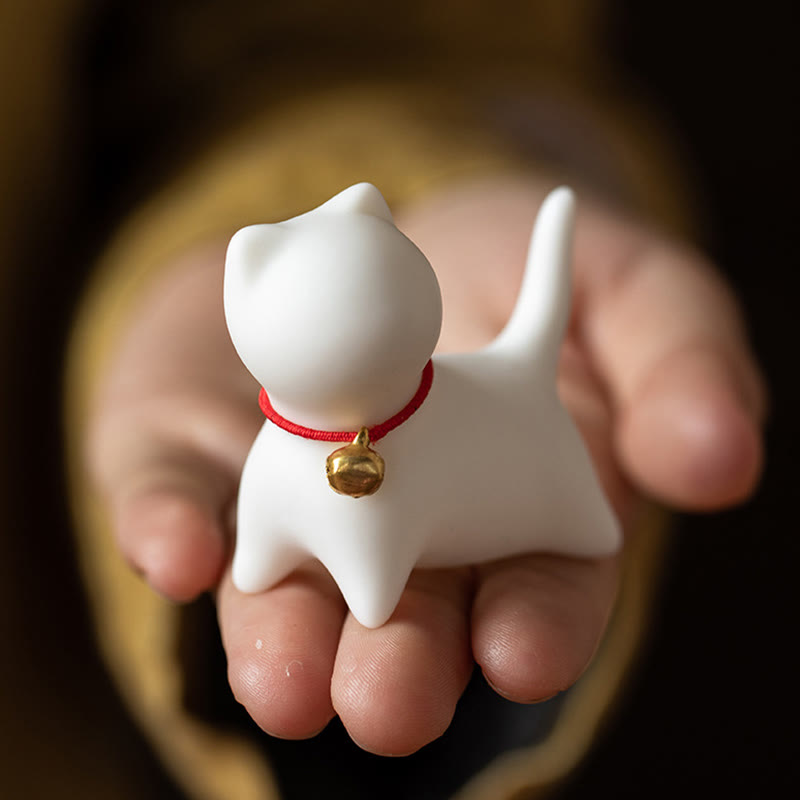 Buddha Stones Mini Cute Standing Lying Cat Tea Pet Ceramic Home Desk Figurine Decoration - image 9