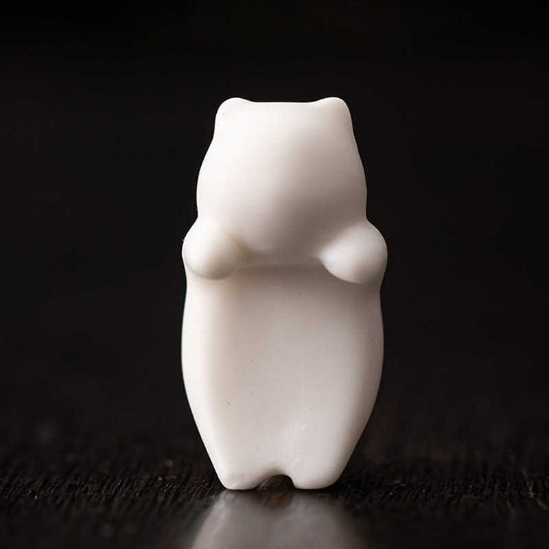 Buddha Stones Mini Hanging White Cat Tea Pet Ceramic Home Desk Figurine Decoration - image 4