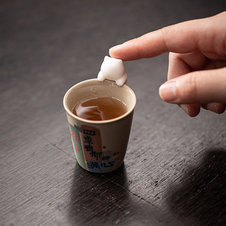 Buddha Stones Mini Hanging White Cat Tea Pet Ceramic Home Desk Figurine Decoration - image 11