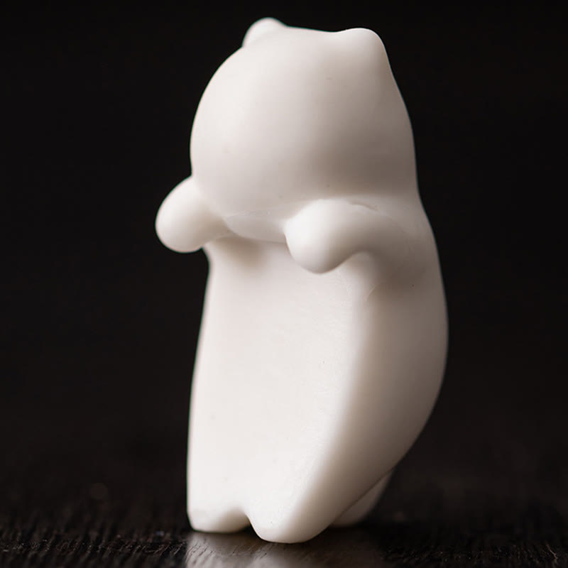 Buddha Stones Mini Hanging White Cat Tea Pet Ceramic Home Desk Figurine Decoration - image 6