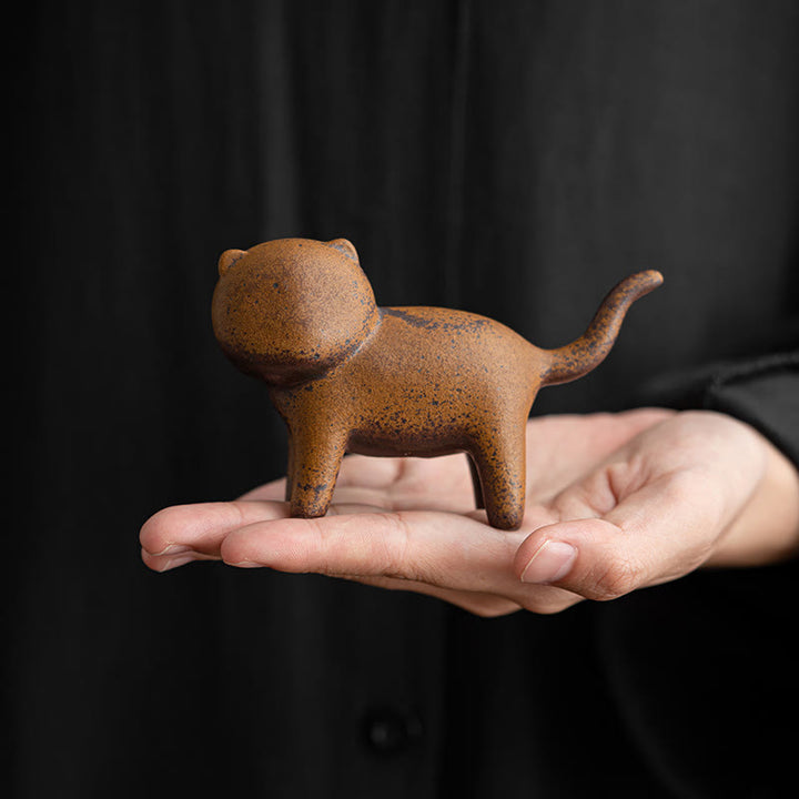 Buddha Stones Mini Standing Cat Feng Shui Frog Toad Tea Pet Ceramic Home Desk Figurine Decoration - image 3