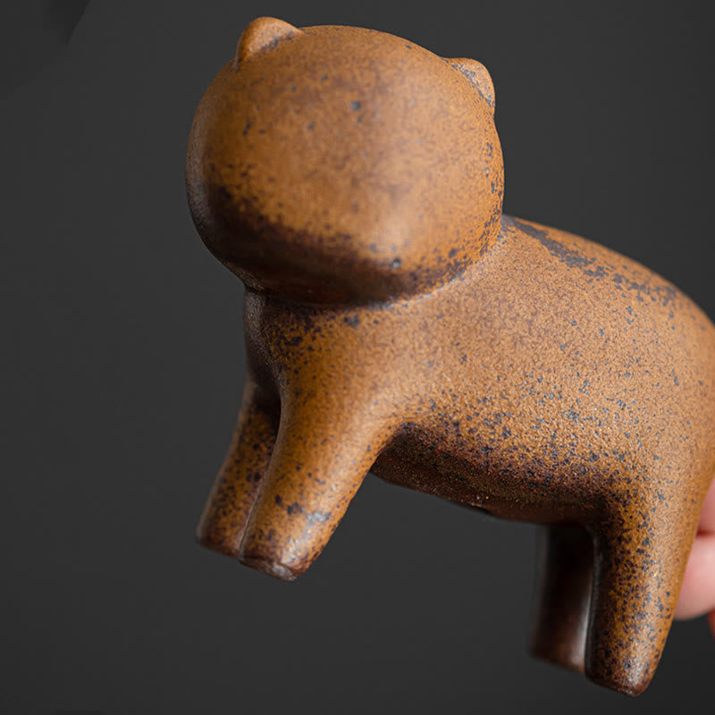 Buddha Stones Mini Standing Cat Feng Shui Frog Toad Tea Pet Ceramic Home Desk Figurine Decoration - image 7