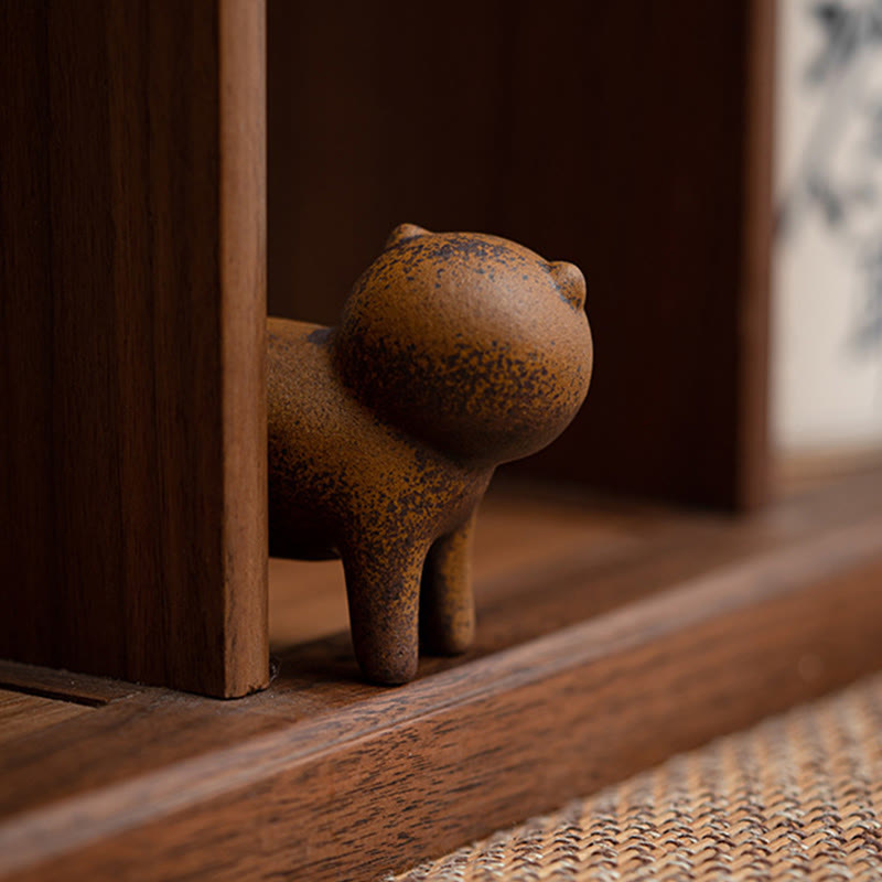 Buddha Stones Mini Standing Cat Feng Shui Frog Toad Tea Pet Ceramic Home Desk Figurine Decoration - image 6
