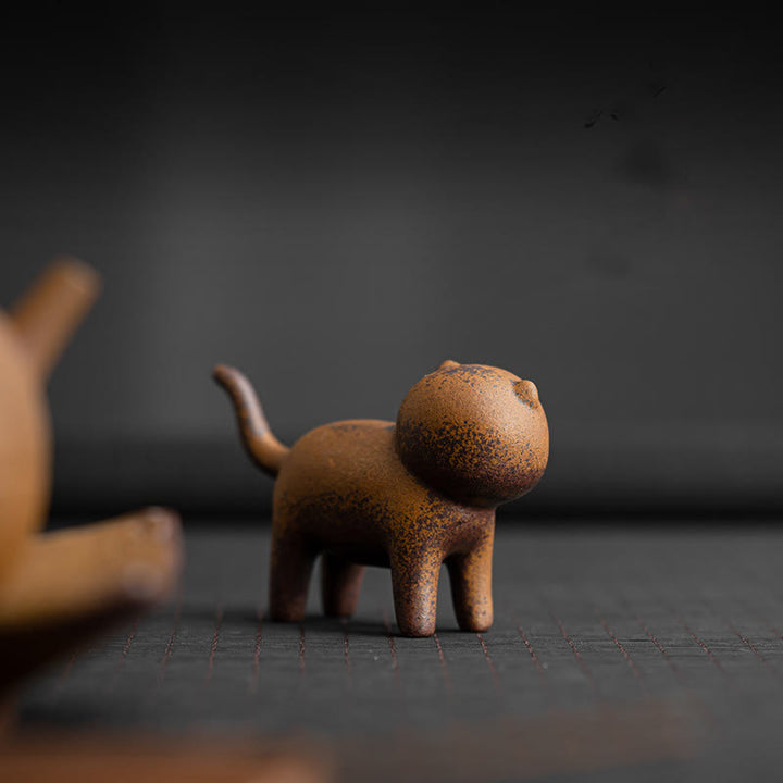 Buddha Stones Mini Standing Cat Feng Shui Frog Toad Tea Pet Ceramic Home Desk Figurine Decoration - Standing Cat 10.2*3.3*6.3cm - image 1