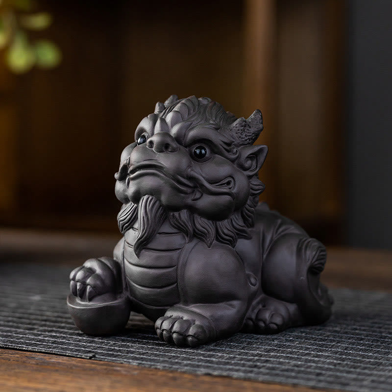 Buddha Stones PiXiu Ingot Ball Purple Clay Ceramic Tea Pet Wealth Home Figurine Decoration - image 5