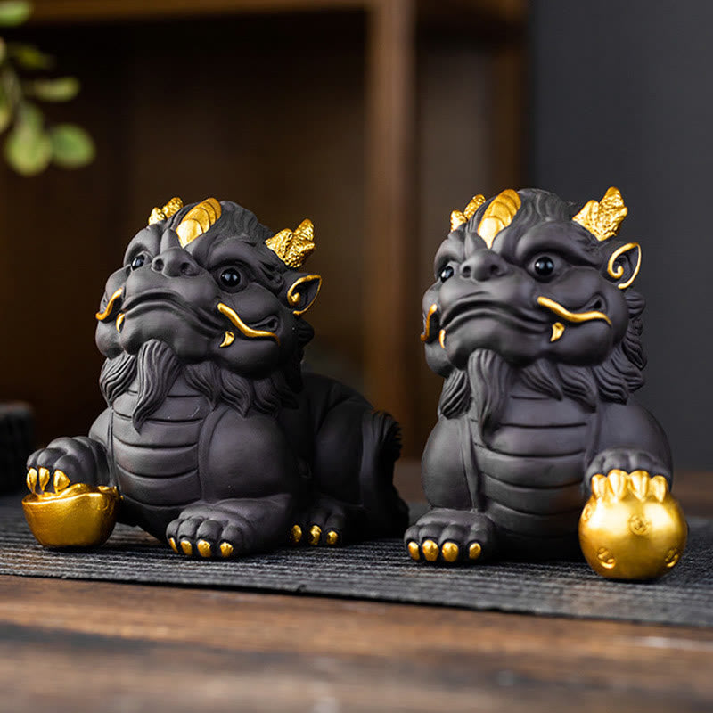 Buddha Stones PiXiu Ingot Ball Purple Clay Ceramic Tea Pet Wealth Home Figurine Decoration - image 10