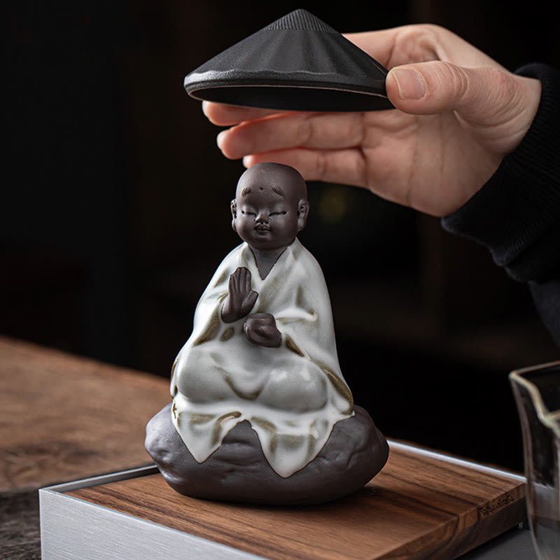 Buddha Stones Little Zen Monk Hat Strainer Ceramic Tea Accessories Figurine Home Decoration - image 11