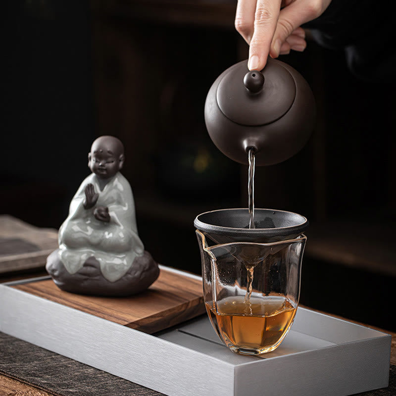 Buddha Stones Little Zen Monk Hat Strainer Ceramic Tea Accessories Figurine Home Decoration