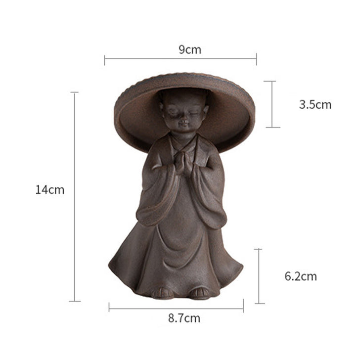 Buddha Stones Little Brown Monk Hat Strainer Ceramic Tea Accessories Figurine Zen Home Desk Decoration