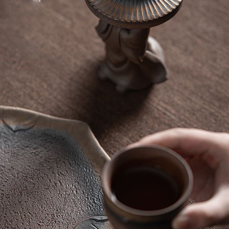 Buddha Stones Little Brown Monk Hat Strainer Ceramic Tea Accessories Figurine Zen Home Desk Decoration