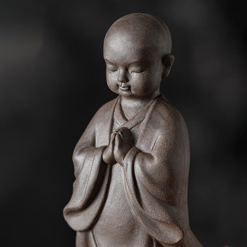 Buddha Stones Little Brown Monk Hat Strainer Ceramic Tea Accessories Figurine Zen Home Desk Decoration - image 7