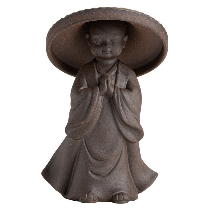 Buddha Stones Little Brown Monk Hat Strainer Ceramic Tea Accessories Figurine Zen Home Desk Decoration