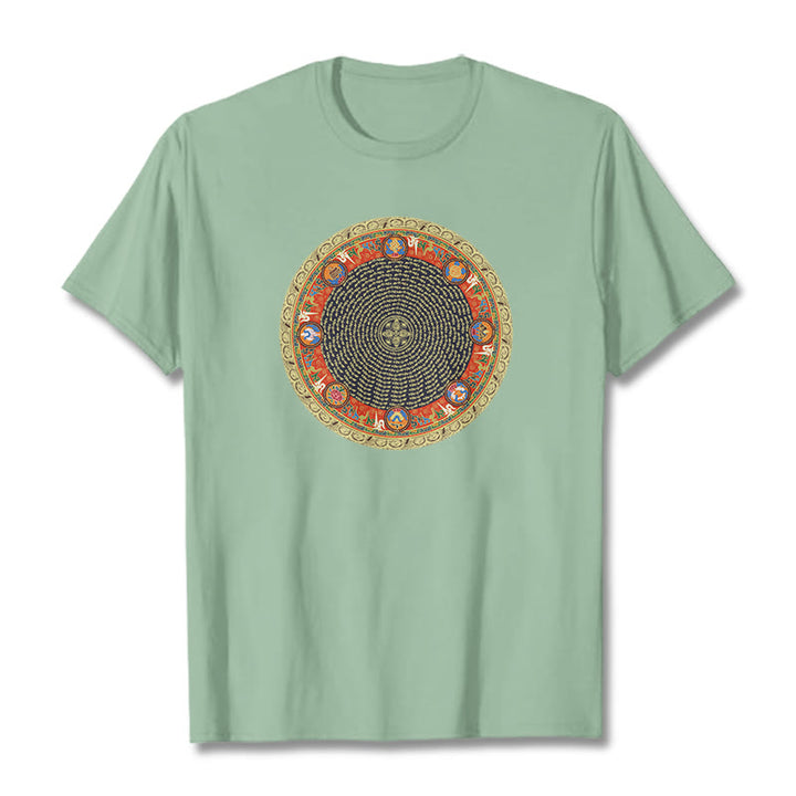 Buddha Stones Circular Om Mani Padme Hum Eight Auspicious Symbols Cotton Tee T-shirt - PaleGreen - 2XL - image 14